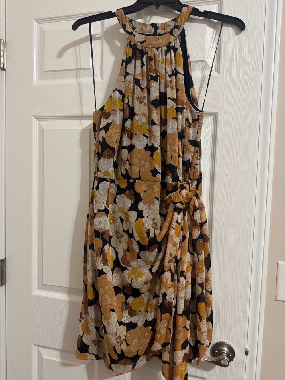 Melonie Halter Dress in Black with Mustard Floral